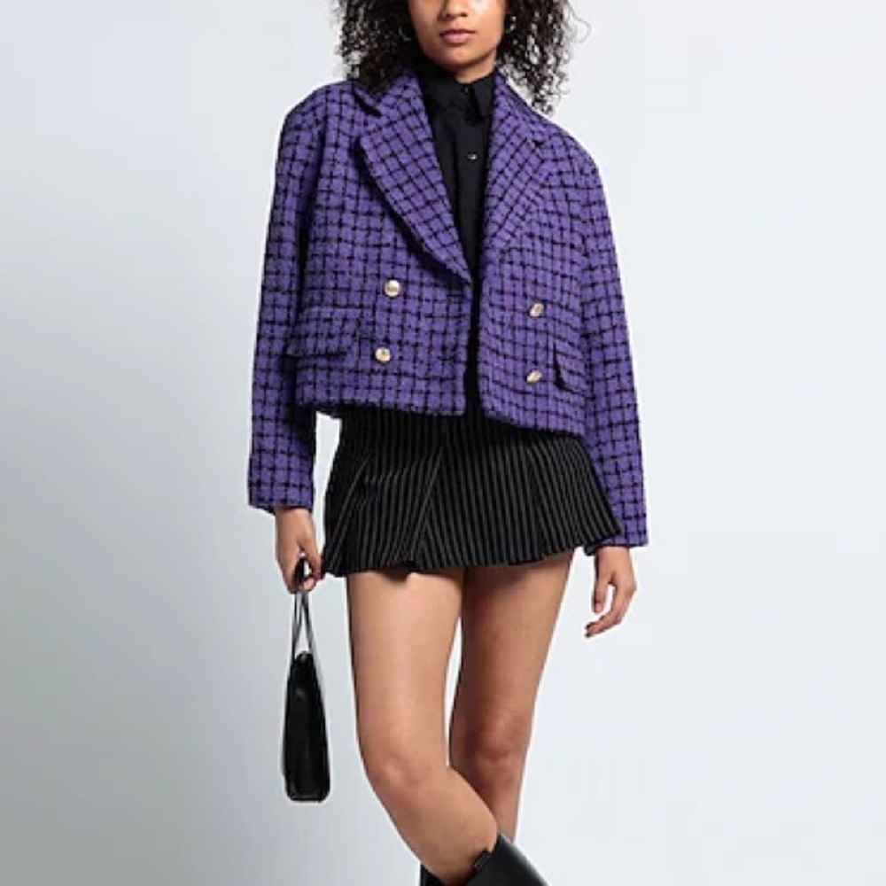 Sandro Purple Simona Cropped Tweed Blazer French 42